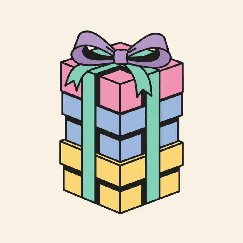 Illustration of stacked pastry boxes tied with a bow